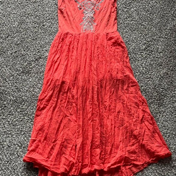 Free People Orange/White Boho XS Midi Dress, Womens Festival Dress - Picture 1 of 8